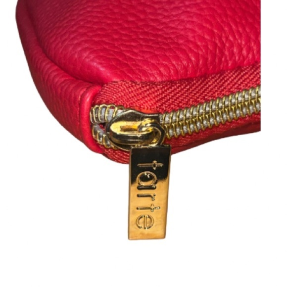 Tarte Lips Bold Red Pouch with Gold-Tone Zip Closure/Zip Tab & Purple Interior - Picture 8 of 8